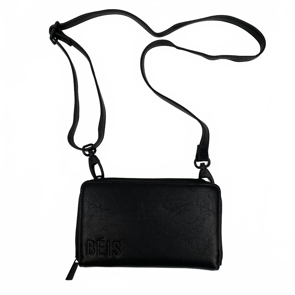 BEIS Black Crossbody Wallet Bag | Faux Leather PU Wallet Bag Crossbody